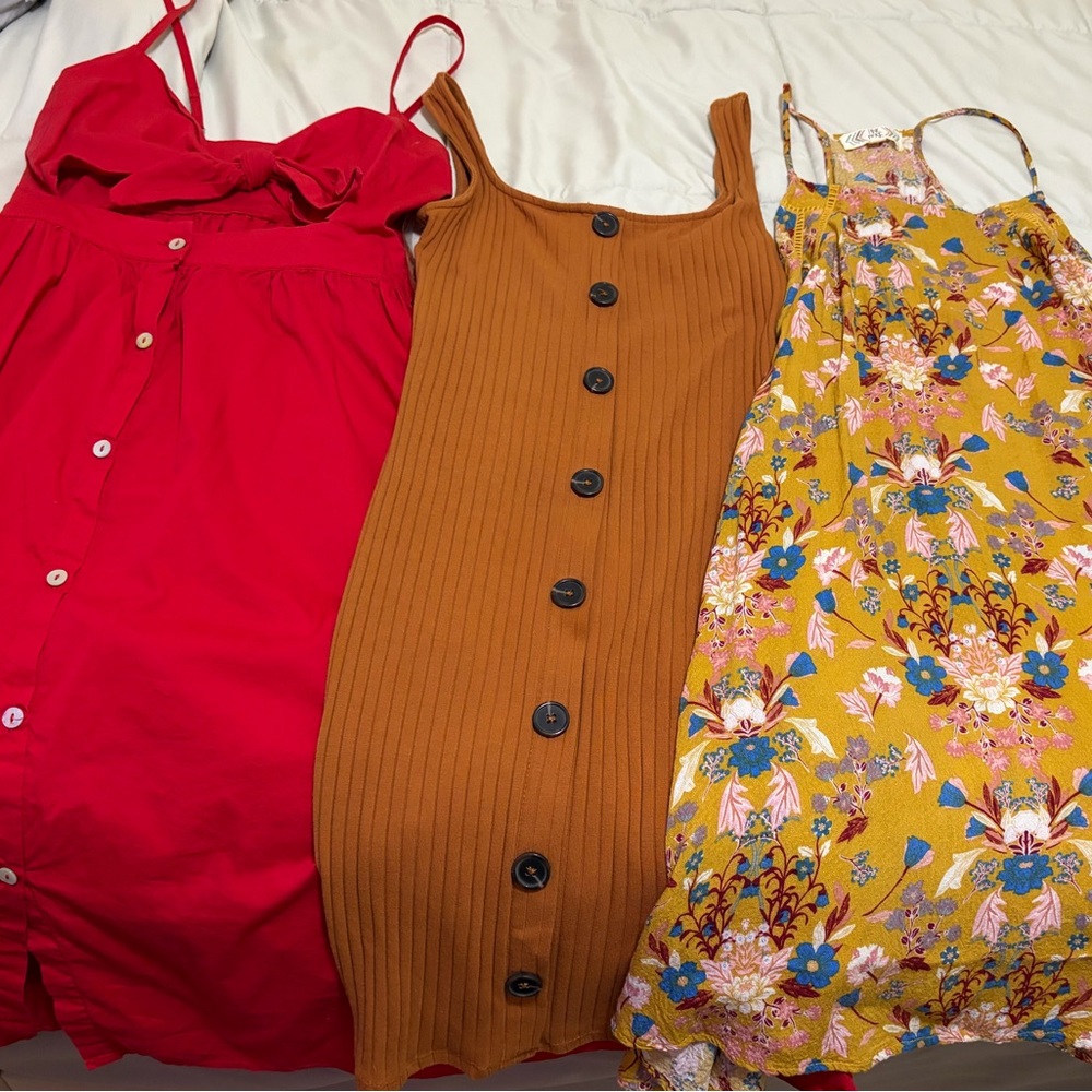 Red, Brown, and Floral Dresses Set